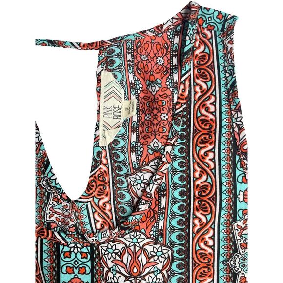 Pink Rose Sleeveless Boho Print Blouse with Keyhole Back – Size Small - Picture 4 of 10